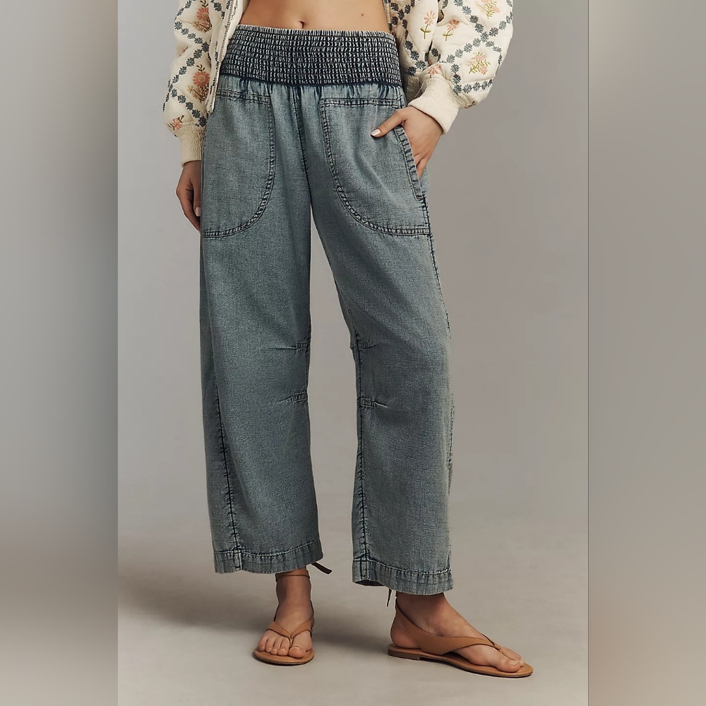 Anthropologie Reese Smocked Lago Chambray Denim